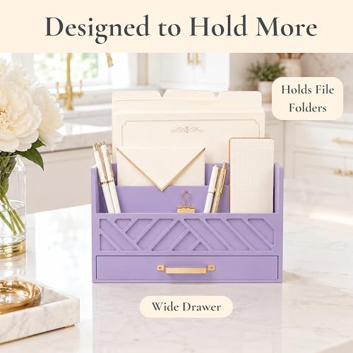 BLU MONACO | Wooden Mail Organizer Countertop with Drawer | Tabletop Organizer with Drawers for Desk | Mail Sorter Organizer Countertop Letter Paper Holder - Image 5