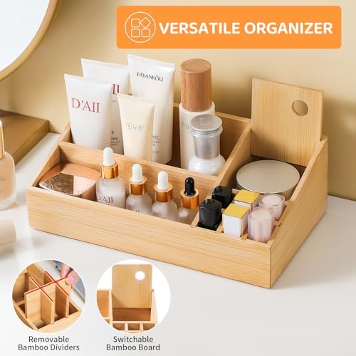 Bamboo Makeup Desk Organizer, Makeup Storage Organization Table Box, Suitable for Desk Organizer and Storage Dressing Table, Bathroom Desk, Counter - Image 4