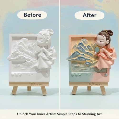 Dumblings 3D Painting Kit – DIY Coloring with Acrylic Paints & Brushes, Relaxing Mindful Craft for Home Decor or Fridge Magnet, Gift for Kids & Adults (3D Painting kit - Goddess of Luo River) - Image 2