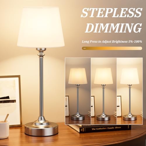 Kakanuo Cordless Table Lamp Rechargeable Silver - 1 Pack 4000mAH Battery Operated Lamp for Decor, 3000K Stepless Dimming Touch Control Wireless Lamp for Bedroom, Dining Table, Counter, Living Room - Image 2