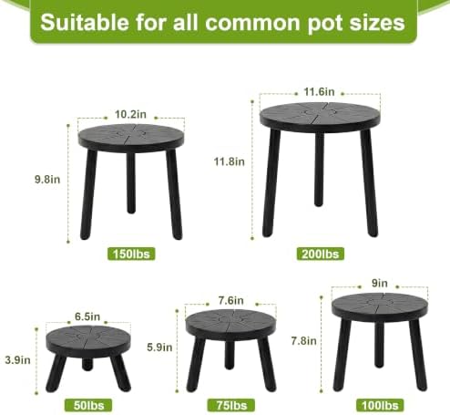 Delma Wood Plant Stands 5-Pack Indoor, Plant Stool, Black - Image 3