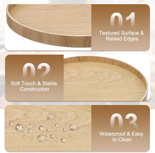 Wooden Serving Tray Round Wood Serving Tray Decorative Platter, 10.6 Inch Fit for Home Decor Kitchen Coffee Table Candle Holder, (Light Brown) - Image 3