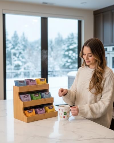 Theodore Tea Bag Organizer – Wooden Tea Organizer and Storage for Home, Kitchen, Office – 180 Tea Bag Holder - Vertical Display Tea Box. Also for Coffee Pods, Sugar, Sweeteners and Creamers. - Image 6