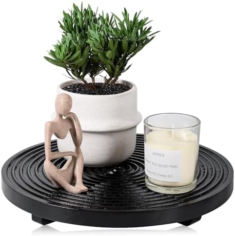 Round Decorative Tray Farmhouse Bathroom Decor Wood Riser, 12" Black by zoocatia