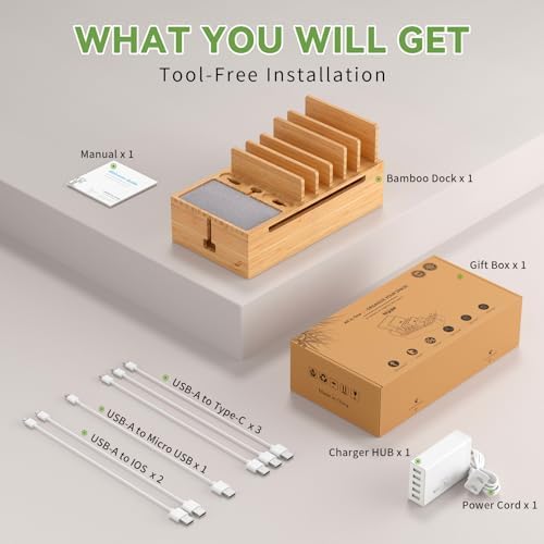 Pezin & Hulin Cell Phone Charging Station for Multi Devices-Natural Bamboo - Image 2