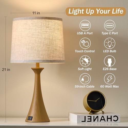 Touch Table Lamps Set of 2, 21" Bedside Lamps with USB C+A - Image 2