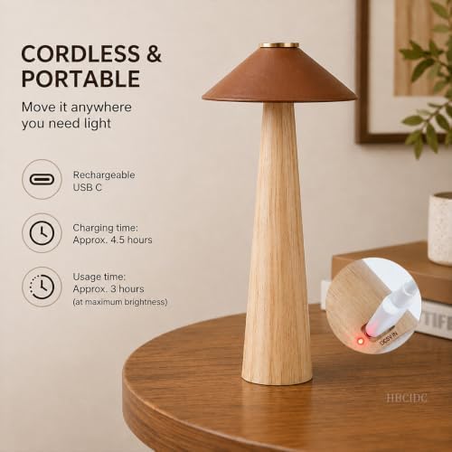 Wood Mushroom LED Desk Lamp - Cordless Night Light (Natural Wood) - Image 4