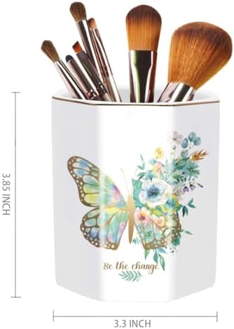 Pencil Pen Holder for Desk, Ceramic Cute Makeup Brush Holder, Desktop Supplies and Accessories for Women Students, Art Supply Caddy, Butterfly Pattern - Image 2