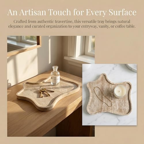 Large Natural Travertine Tray, Stone Coffee Table Serving Tray, Irregular Decorative Table Tray for Perfume, Jewelry, Candle, Keys - Image 3
