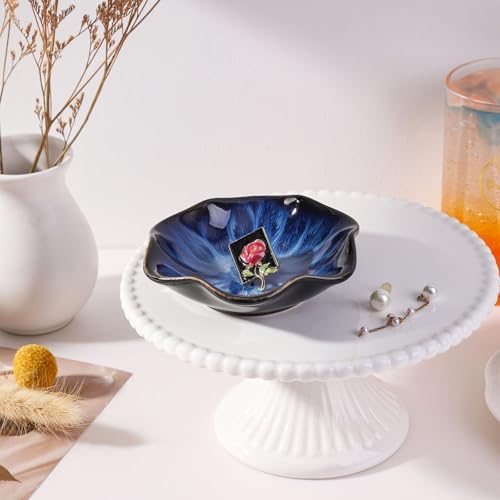 WHJY 2 Pack Ceramic Jewelry Dish 4.3 Inch Ring Holder for Women Decorative Lotus Flower Trinket Tray for Room Decor Green and Blue Vanity Storage for Ring Earring Necklace - Image 6