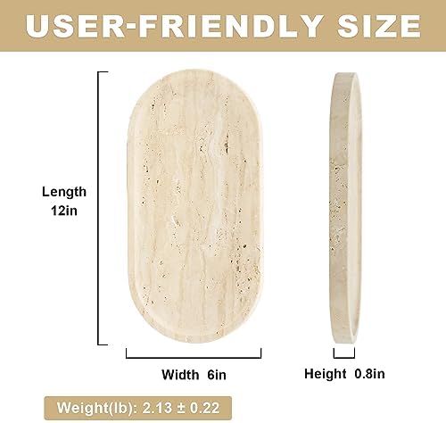 Koville Italian Travertine Tray, 12"x6" Vanity Decorative Marble Tray for Countertop, Catchall Tray for Perfume, Candles, Jewelry Dish Tray (Pack of 2) - Image 4
