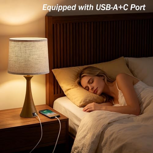Touch Table Lamps Set of 2, 21" Bedside Lamps with USB C+A - Image 5