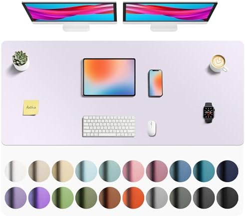 Aothia Faux Leather Desk Mat - Non-Slip PU Leather Desk Blotter, Waterproof Writing Surface, Large Desk Pad for Office & Home (Soft Lavender, 55" x 24") by AothiaSimpleNaturalUnique