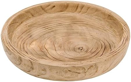 NIKKY HOME 12" Hand Carved Dough Bowls, Paulownia Wood Round Serving Bowl Decorative Wooden Tray, Natural by NIKKYHOME