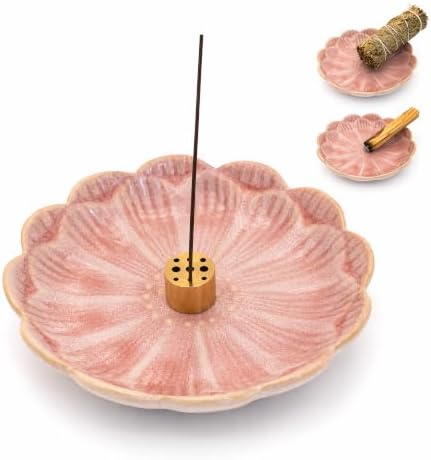 Pinehaven Pink Lotus Incense Holder for Sticks, 5.5 Inch Hand-Sculpted Ceramic Ash Catcher with 9-Hole Brass Insert – Cute Flower Incense Burner for Meditation, Yoga & Japanese Zen Home Décor by Unknown