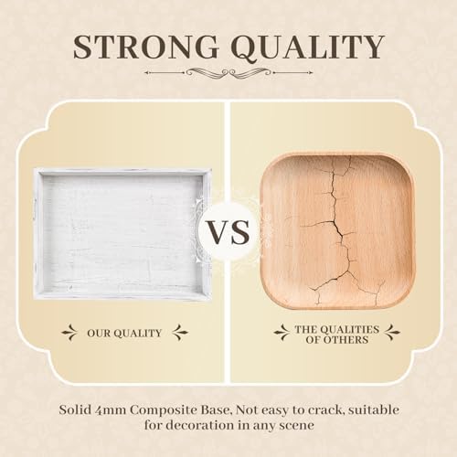 Wooden Decorative Tray, Rectangular Serving Tray with Wood Bead, Farmhouse Big Tray for Ottoman, Countertop, Coffee Tabl, 16.5" x 13"x 1.6" (Retro White) - Image 5