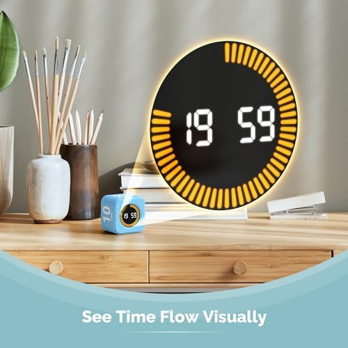 KADAMS Visual Timer – Cube Pomodoro Timer, LED Countdown Ring & Count Up Mode, Silent Flip Productivity Timer for Study, Classroom, Office, Cooking (Blue 5-10-25-50 min) - Image 3