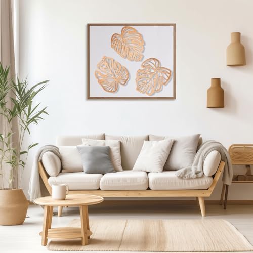 Palm Leaves Wood Wall Decor , 3Pcs Tropical Wall Art Jungle Decor, Wooden Natural Leaves Plant Wall Decor, Vintage Tropical Plant Plaque for Home Living Room Kitchen Bedroom Bathroom & Garden, Light Brown - Image 4