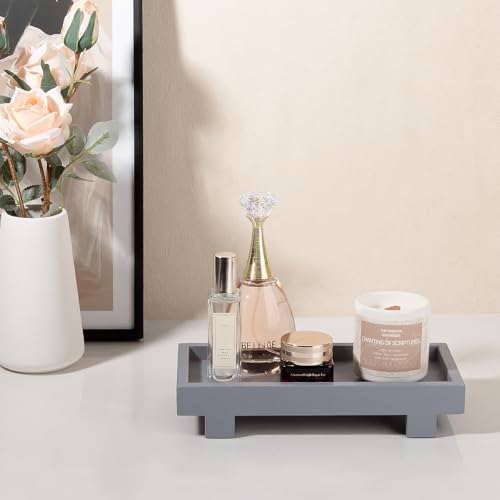 Bathroom Counter Tray Wooden Riser Display Kitchen Soap Holder, Gray - Image 2