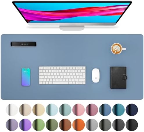 Aothia Leather Desk Pad Protector, Office Mat, Large Mouse Pad, Non-Slip PU Leather Blotter, Laptop Desk Pad, Waterproof Writing Pad for Office and Home (Denim Blue, 31.5" x 15.7") by AothiaSimpleNaturalUnique