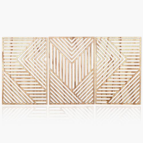 Motivilla Wood Wall Art Set of 3, Light Geometric Decor for Living Room by Motivilla