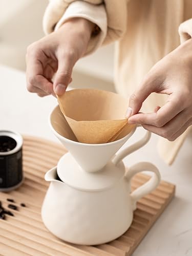 Pour Over Coffee Maker,Ceramic Coffee Maker With 40 pcs Paper Filter，15oz/450ml Ceramic Pour Over Coffee Dripper（Off White） - Image 4