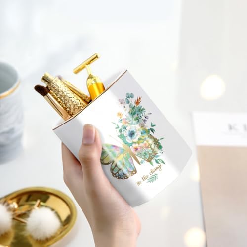 Pencil Pen Holder for Desk, Ceramic Cute Makeup Brush Holder, Desktop Supplies and Accessories for Women Students, Art Supply Caddy, Butterfly Pattern - Image 3