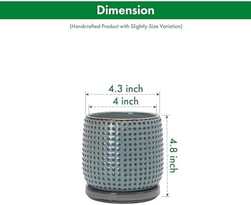 D'vine Dev Beaded Ceramic Pot with Saucer, 4 in, Graphite Blue, 27-C-Z-9 - Image 3