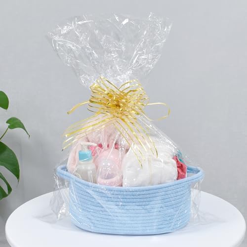 ABenkle Small Basket with Handles, Boho Decorative Rope Woven Dog Cat Toy Storage Bin Shelf Storage Organizer, Easter Christmas Gift Basket, 12"x8"x5", Blue - Image 3