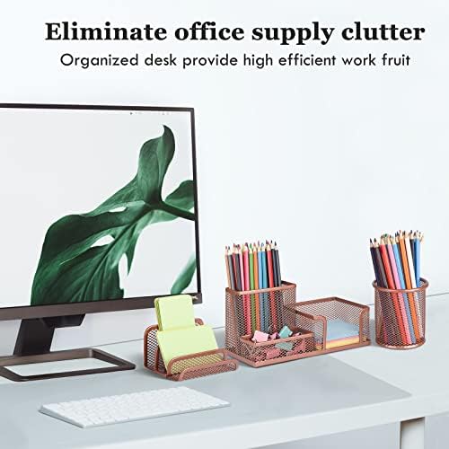 Desk Organizers Set with Mesh Pen Holder Cup, Rose Gold - Image 6
