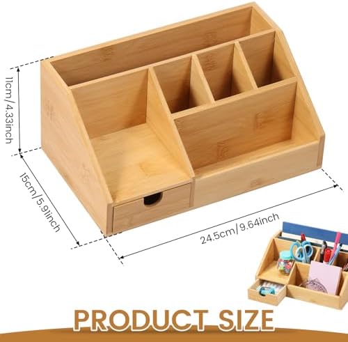 Bamboo Caddy Desk Organizer and Storage with Drawer and Compartment, Storage Shelf Rack Book Shelf for Home Office - Image 2