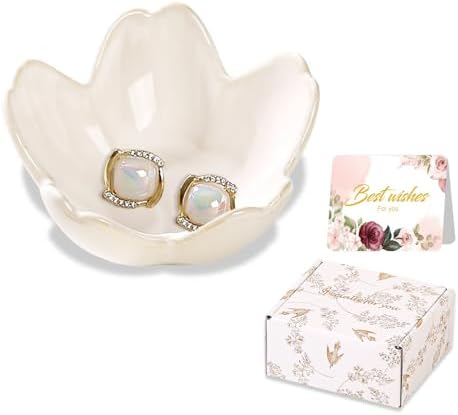 Gifts for Women Ceramic Jewelry Dish Ring Holder Trinket Dish Room Decor by WELOCMETOBINOSTER