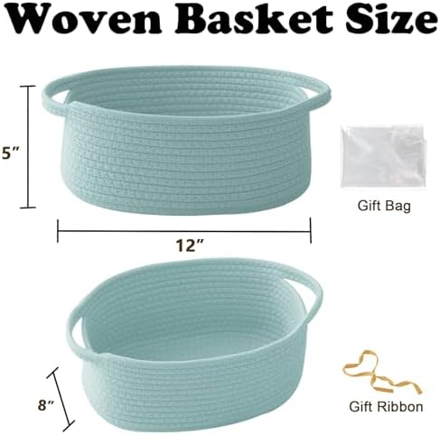 Woven Rope Basket - Baby Gift Basket with Bag & Ribbon, Aqua - Image 2