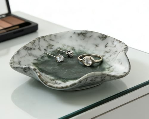 Ceramic Jewelry Tray, Decorative Trinket Dish for Rings, Earrings, Necklaces, Bracelets, Watch & Keys, Birthday, Mother's Day & for Women, 5.3 Inch, Moss Frost - Image 4
