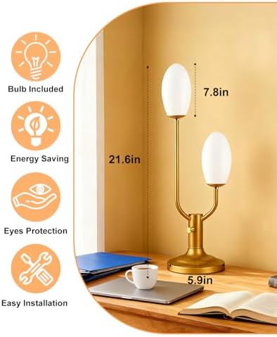 Lightdot Mid Century Modern Table Lamp Vintage Gold Dimmable Plug in - Image 5