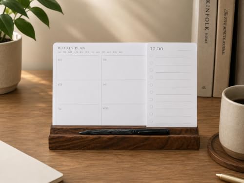 Minimalist Weekly Planner Desk Set – Solid Black Walnut Stand with Pen Tray, Double-Sided Planner & To-Do Cards (Walnut Stand and Planner Cards) - Image 5