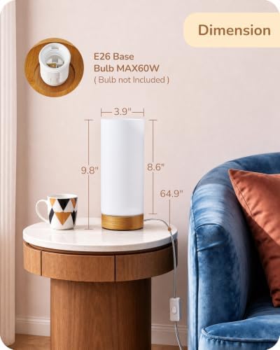 EDISHINE 9.85" Glass Table Lamp, Rosewood Color Wood Base, Easy Assembly - Image 4