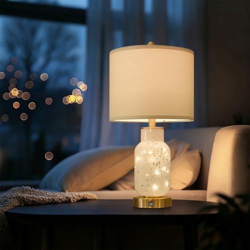 Oneach 22" Glass Table Lamps Set of 2 with Night Light for Bedroom, White - Image 2