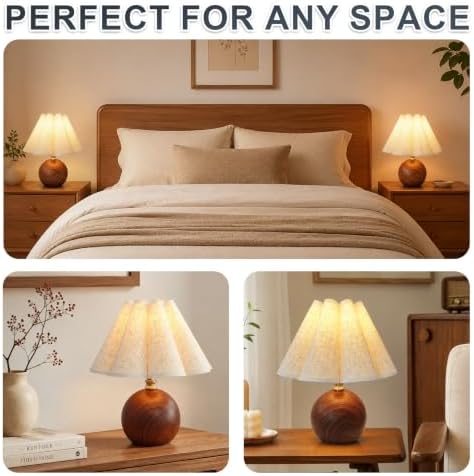 Small Vintage Table Lamp, 11.5'' Wood Grain Cute Mini Bedside Lamp - Image 6
