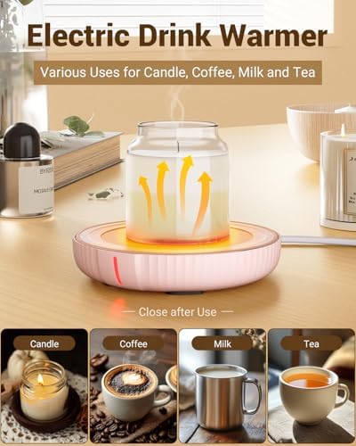 HouseGem Large Candle Warmer Plate - Coffee Cup Mug Warmer for Desk, Candle Melter, Electric Mug Heater for Beverages, Milk & Tea, Coffee Accessories Ideal Gifts Keep Cup Warm (Pink) - Image 2