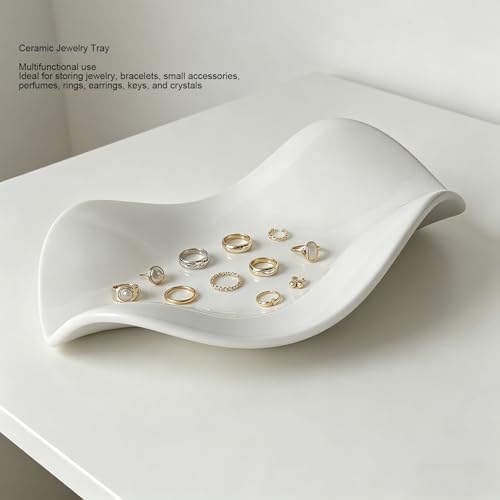 Ymiko Ceramic Jewelry Tray Dish Key Holder Minimalist White Decorative Trinket Plate for Vanity Entryway Table Bedroom Bathroom Organization Women - Image 3