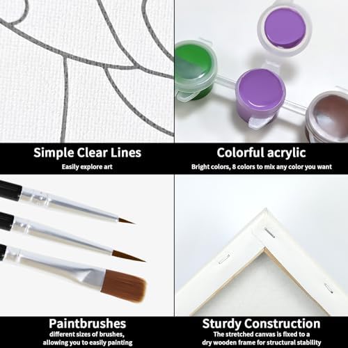 VOCHIC Pre Drawn Canvas for Painting for Adults Paint and Sip Kit Party Supplies 8x10 in Canvas Butterfly Girl 1 Easel,8 Acrylic Colors,3 Brush,1 Pallet Paint Art Set (Pack of 2) - Image 4