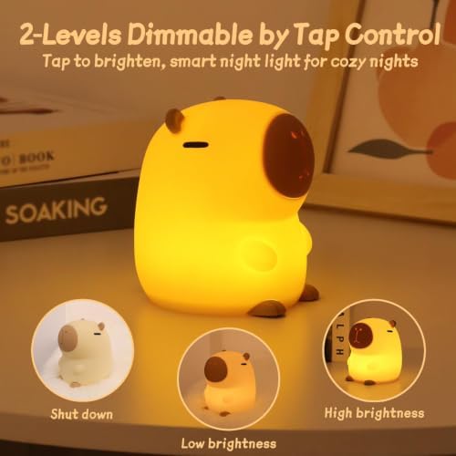 Rytinazzz Silicone Night Light for Kids, 50H Long Battery Capybara Lamp, Gift for Kids, Rechargeable Tap Control, Soft Dimmable Nursery Light - Image 2
