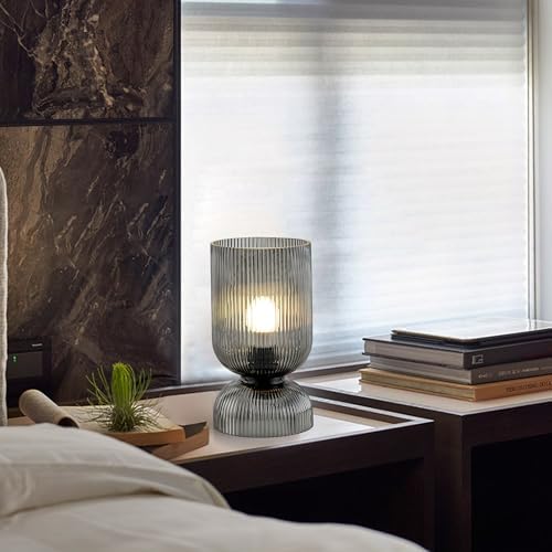 Modern RGB Glass Table Lamp with Remote，Color Changing Bedside Lamp with Ribbed Glass Shade, 16 Colors, On/Off Cord Switch, Nightstand Lamp for Bedroom, Living Room, Office, Bulb Included - Image 4