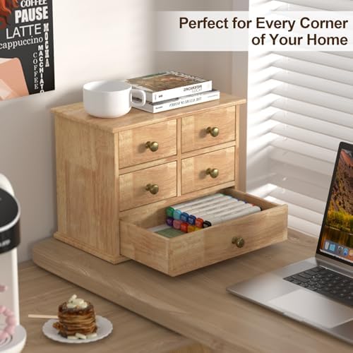 Oak Desk Organizer with Drawers, Durable Wooden Desktop Storage Box - Image 4