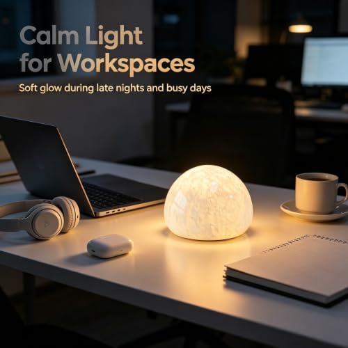 Natural Marble Lamp Cordless Touch Control Night Light 3-Way Dimmable Pat Light LED Ambient Glow Lamp Type-C Rechargeable Portable Stone Bedside Desk Lamp Zen Home Decor (White A) - Image 7
