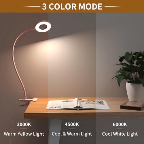 iZELL Desk Lamp, [3 Color Modes & 10 Brightness] LED Reading Light with Clamp, Silicone Flexible Arm Book Light for Kids Reading Book in Bed at Night Clip on Table, Headboard, Dorm - 15.8‘’ Pink - Image 2