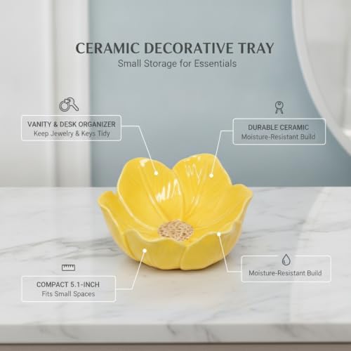 Ceramic Decorative Tray for Vanity and Desk, Small Storage Organizer for Jewelry Keys Coins, Compact Catchall Dish with Raised Edges (1 PC) - Image 4