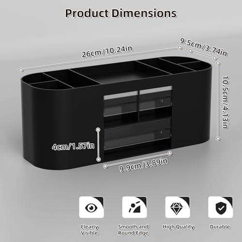 Marbrasse Desk Organizer Pen Holder with 3 Drawers, Multi-Functional Pencil Holder,Desk Organizers and Accessories with 7 Compartments for Home, School, Classroom (Black) - Image 5