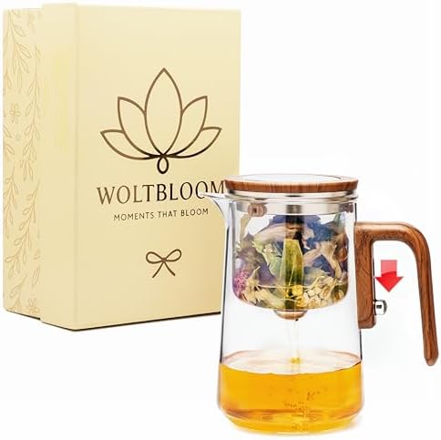 Enchanti Glass Teapot with Infuser - Magic Tea Pot for Loose Leaf Tea - Borosilicate Glass Tea Maker with Heat-Resistant Handle - Gift Box & Writable Card - 800ML (27oz) by WOLTBLOOM